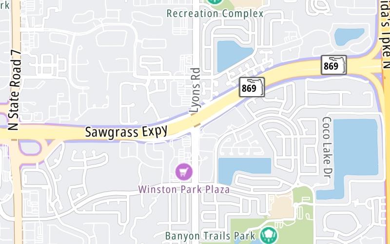 Static map of Sawgrass Expressway at Lyons Road