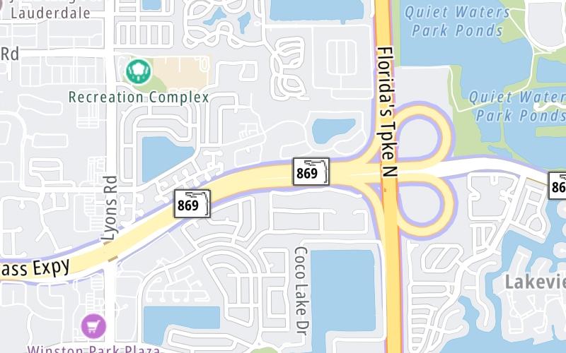 Static map of Sawgrass Expressway at Deerield Beach AET Toll Gantry