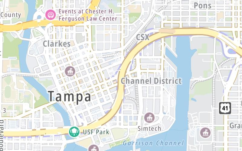 Static map of Selmon Expressway at Kennedy Blvd / SR 60 / Downtown