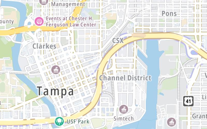 Static map of Selmon Expressway at Nebraska Avenue