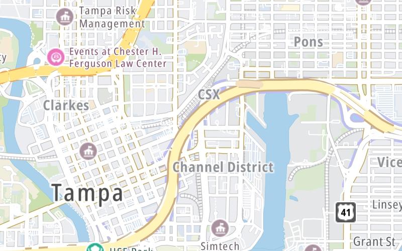 Static map of Selmon Expressway at Meridian Ave / Port Tampa Bay