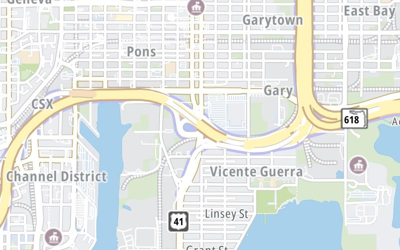 Static map of Selmon Expressway at 22nd Street/Bus. US 41 / Port of Tampa