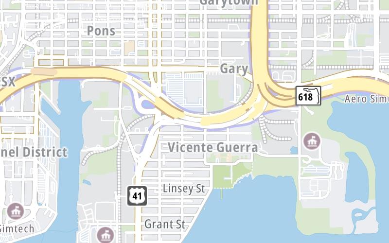 Static map of Selmon Expressway at EB Selmon to I–4 EB/I–4 WB to Selmon WB