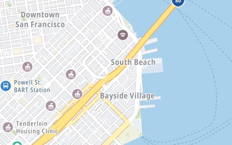 Static map of San Francisco Oakland Bay Bridge at Fremont St / Harrison St