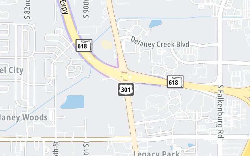 Static map of Selmon Expressway at US 301