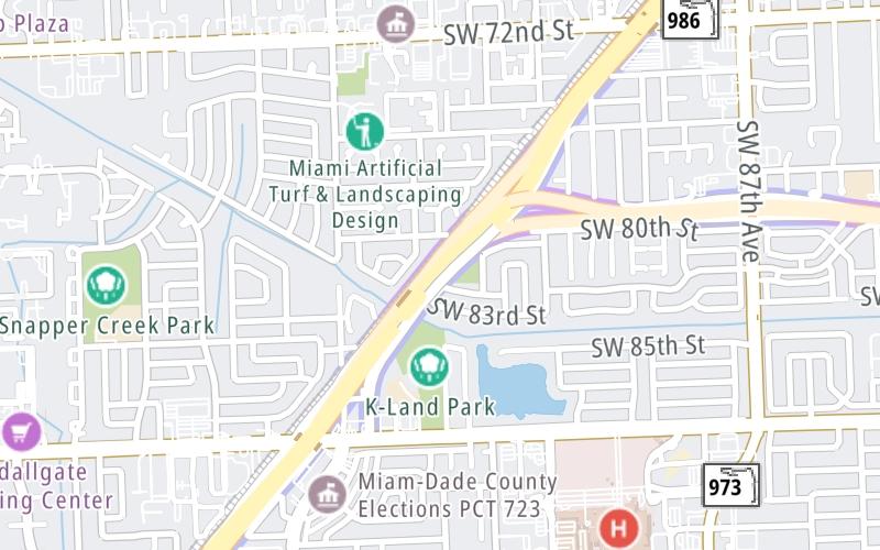 Static map of Snapper Creek Expressway at SR 874/Don Shula Expressway