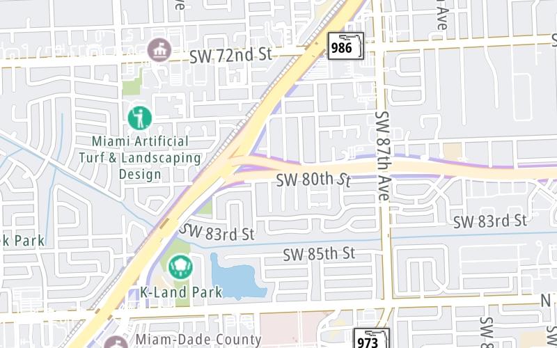 Static map of Snapper Creek Expressway at Sunset AET Toll Gantry