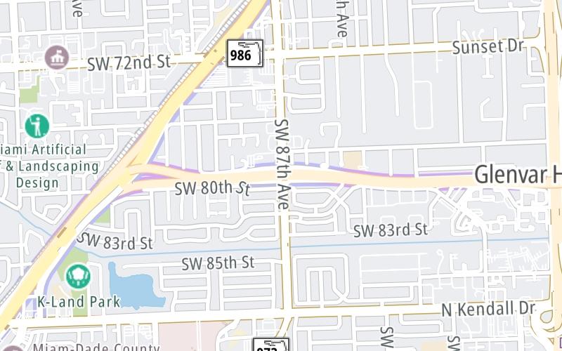 Static map of Snapper Creek Expressway at SW 87th Avenue/Galloway Road