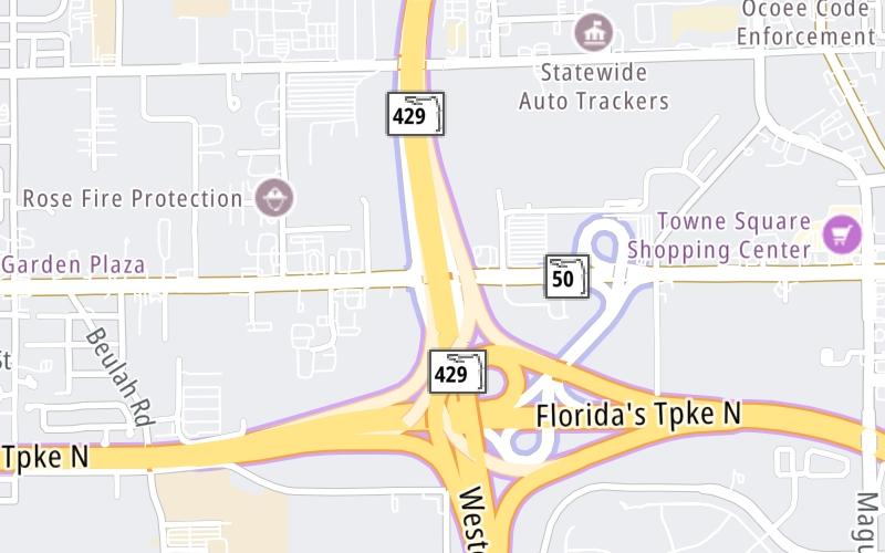 Static map of Western Beltway at West Colonial Drive / SR 50