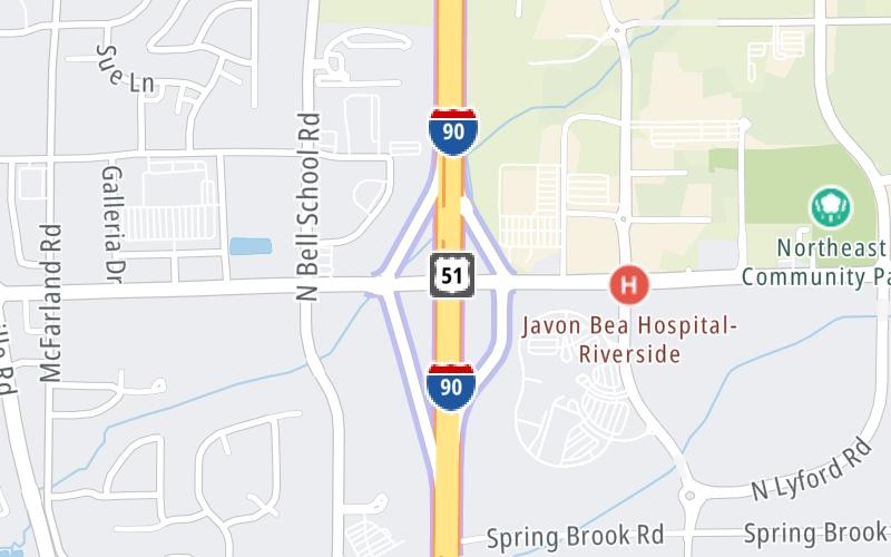 Static map of Jane Addams Memorial Tollway at East Riverside Boulevard