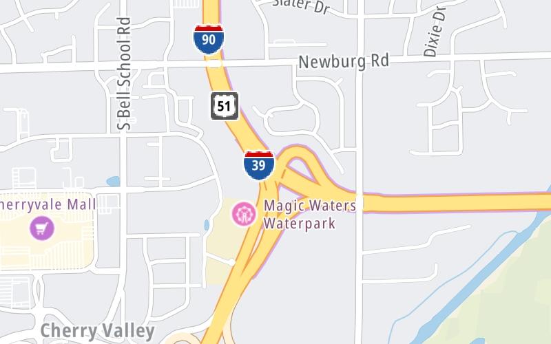 Static map of Jane Addams Memorial Tollway at I–39