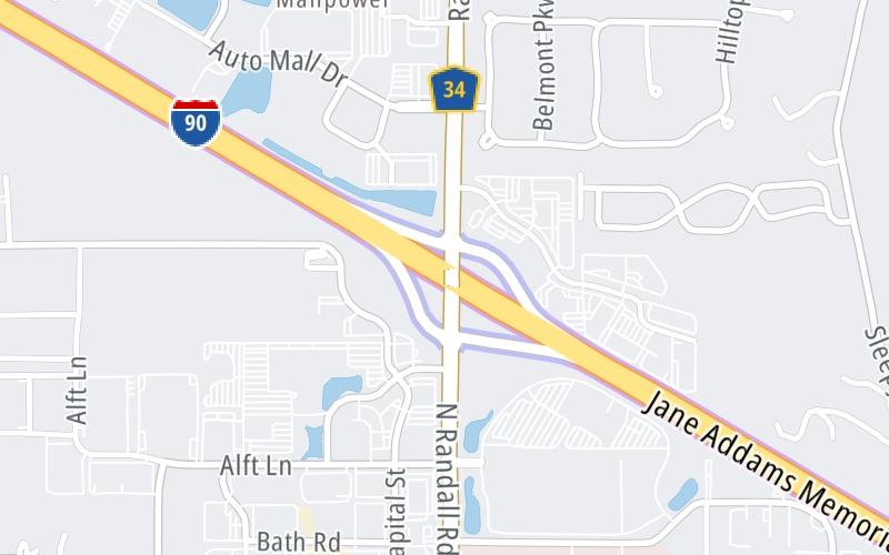 Static map of Jane Addams Memorial Tollway at Randall Road