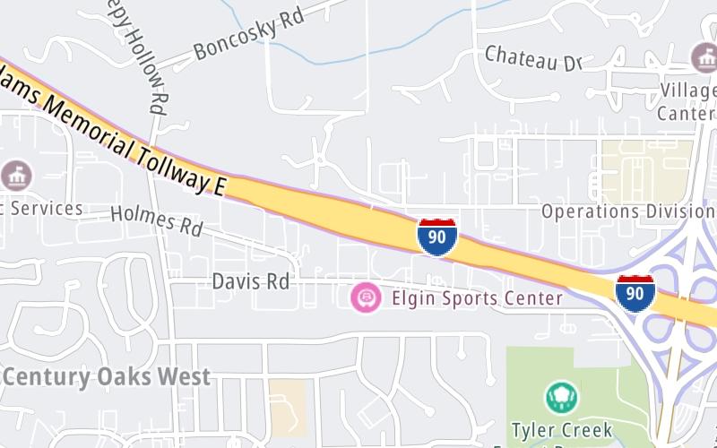 Static map of Jane Addams Memorial Tollway at Elgin Toll Plaza