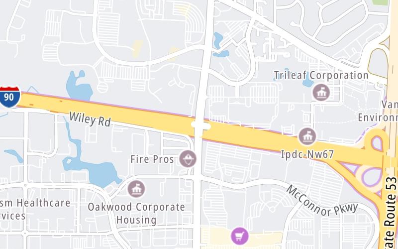 Static map of Jane Addams Memorial Tollway at Meacham Road