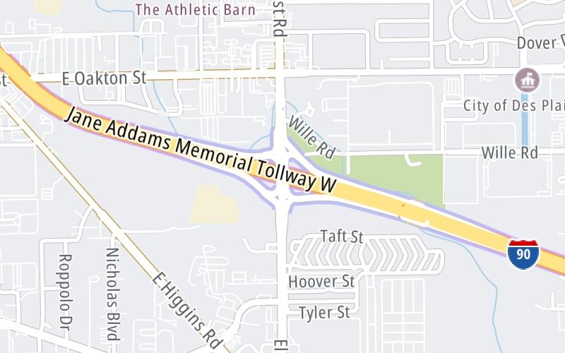 Static map of Jane Addams Memorial Tollway at Elmhurst Road