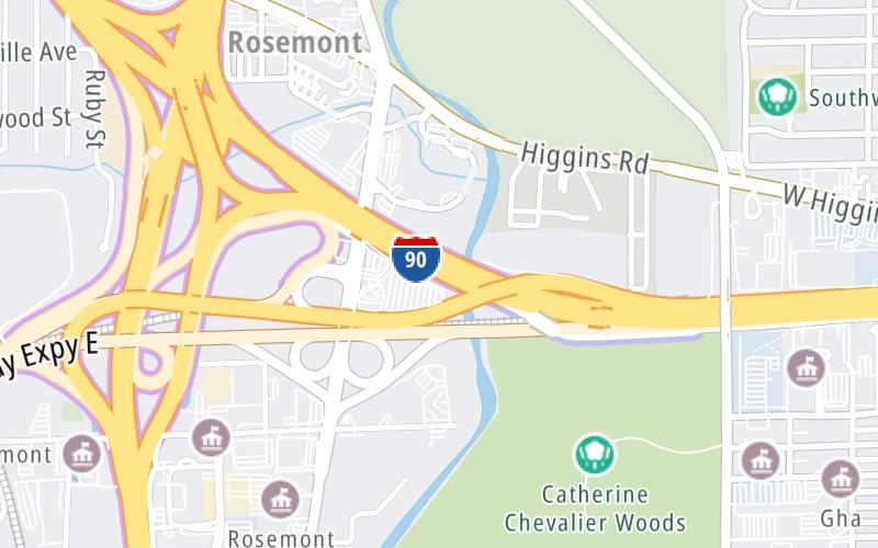 Static map of Jane Addams Memorial Tollway at River Road Toll Plaza