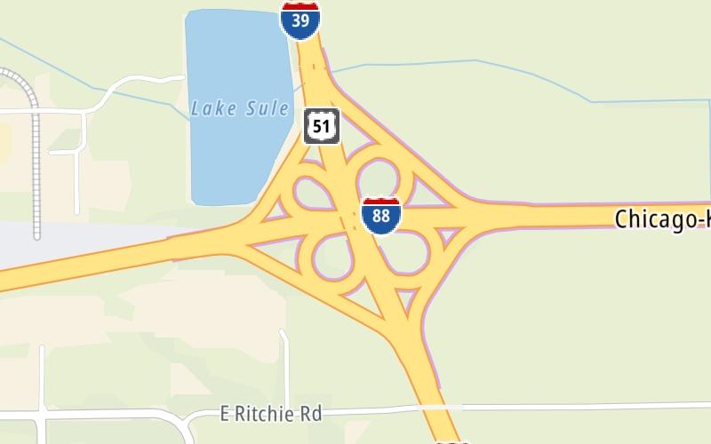 Static map of Ronald Reagan Memorial Tollway at I–39