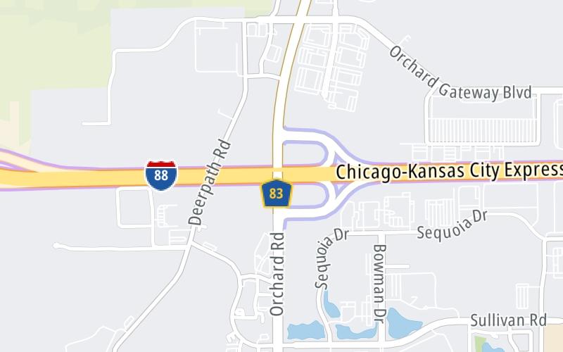 Static map of Ronald Reagan Memorial Tollway at Orchard Road