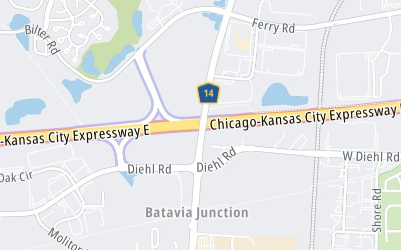 Static map of Ronald Reagan Memorial Tollway at Eola Road