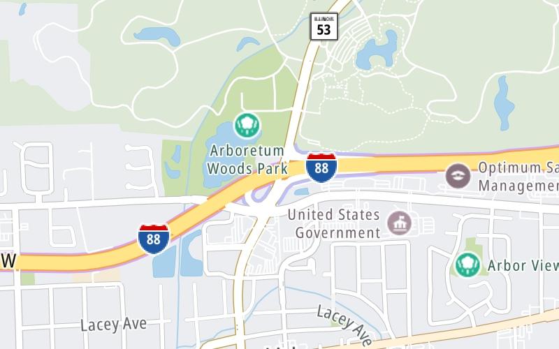 Static map of Ronald Reagan Memorial Tollway at IL 53