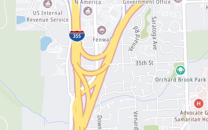 Static map of Ronald Reagan Memorial Tollway at I–88 WB to I–355 SB / I–355 NB to I–88 E