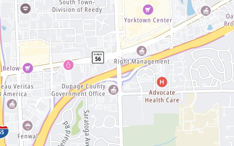 Static map of Ronald Reagan Memorial Tollway at Highland Avenue