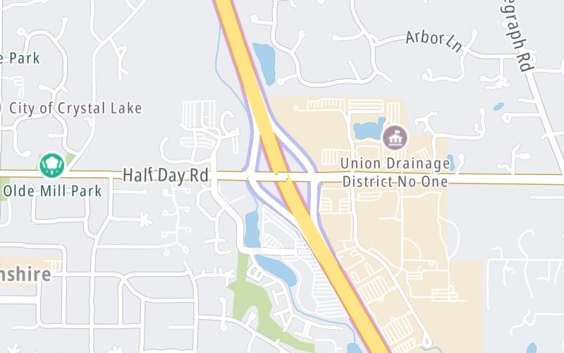 Static map of Tri State Tollway at Half Day Road/IL 22