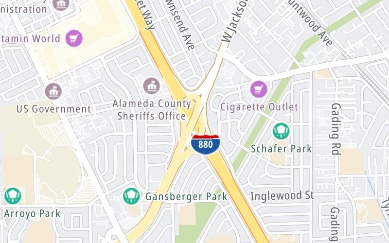 Static map of San Mateo Hayward Bridge at I–880/Nimitz Freeway