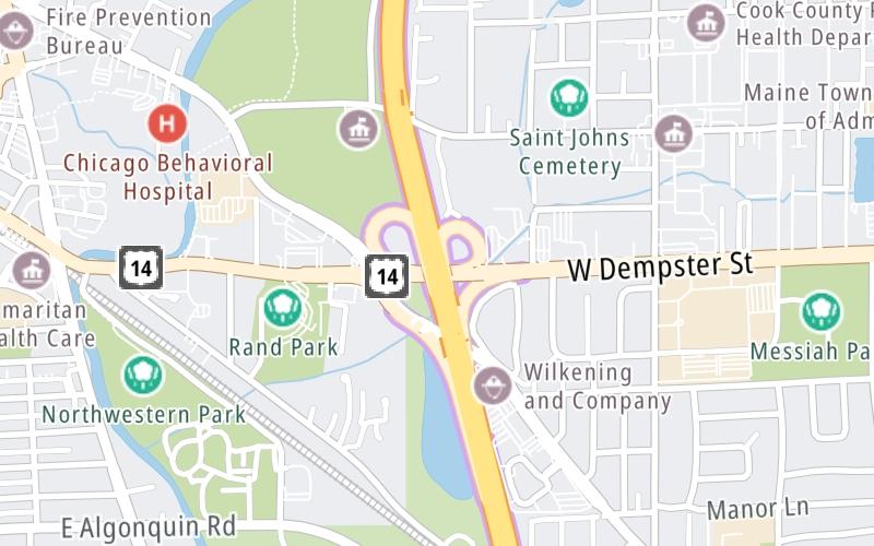 Static map of Tri State Tollway at Dempster Street/US 14