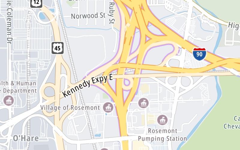 Static map of Tri State Tollway at I–190/O'Hare Airport & Loop