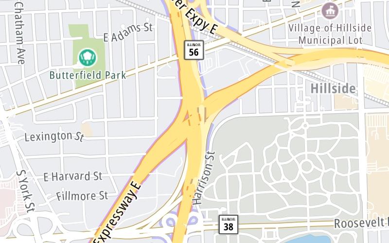 Static map of Tri State Tollway at I–88/Reagan Memorial Tollway