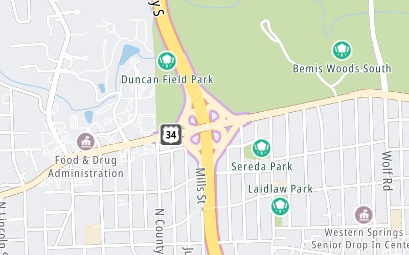 Static map of Tri State Tollway at East Ogden Avenue/US 34