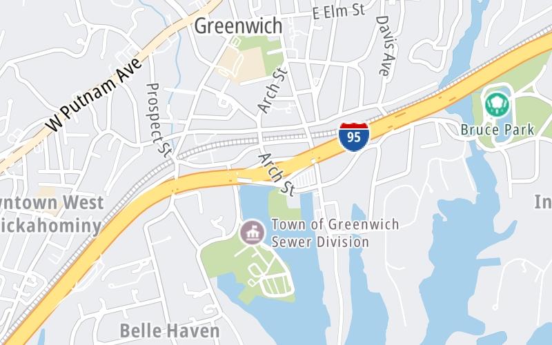 Static map of Connecticut Turnpike at Arch Street