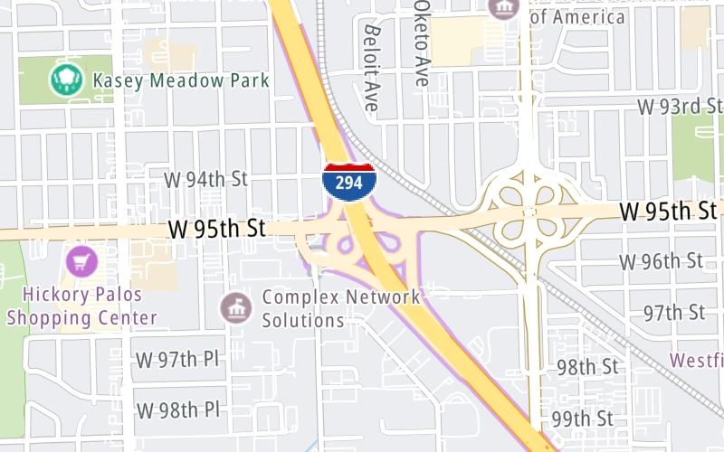 Static map of Tri State Tollway at West 95th Street/US 20