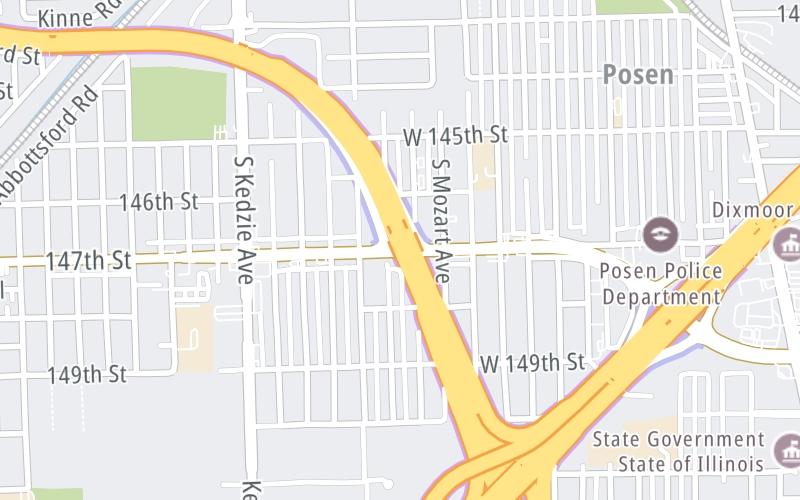 Static map of Tri State Tollway at West 147th Street / to NB I–57