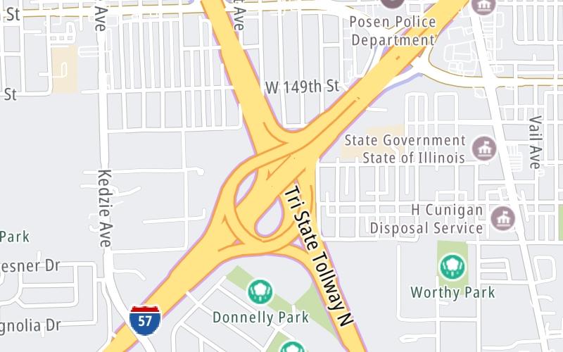 Static map of Tri State Tollway at I–57