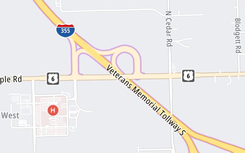 Static map of Veterans Memorial Tollway at Southwest Highway