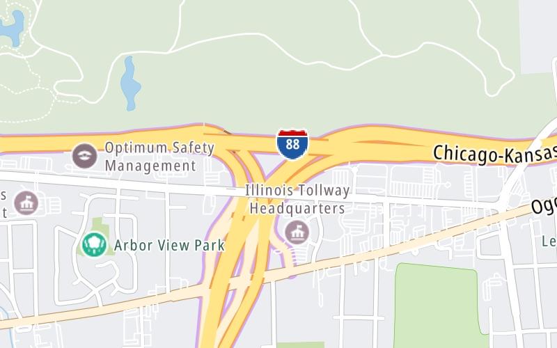 Static map of Veterans Memorial Tollway at Ogden Avenue Southbound / US 34