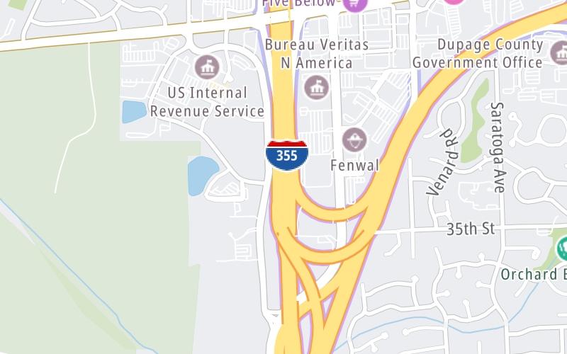 Static map of Veterans Memorial Tollway at I–88/Reagan Mem. Tollway