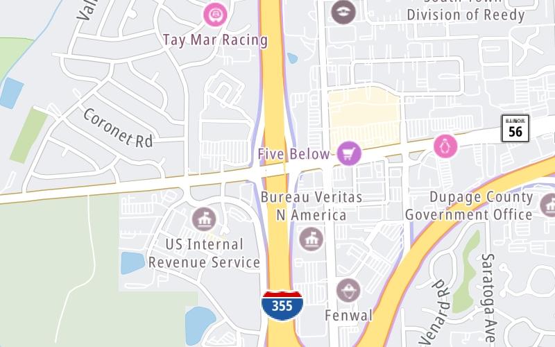 Static map of Veterans Memorial Tollway at Butterfield Road/IL 56