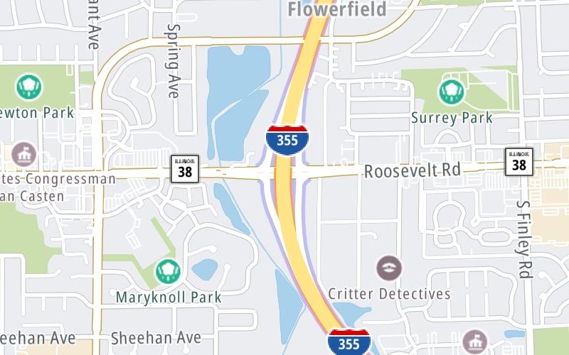 Static map of Veterans Memorial Tollway at Roosevelt Road/IL 38