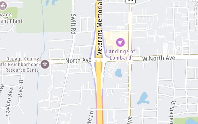 Static map of Veterans Memorial Tollway at North Avenue/IL 64