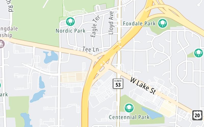 Static map of Veterans Memorial Tollway at Lake Street