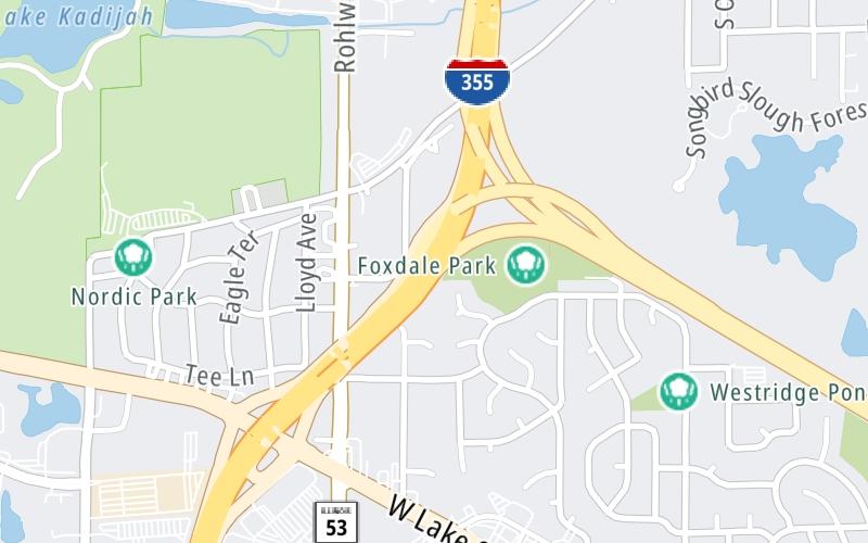 Static map of Veterans Memorial Tollway at I–290