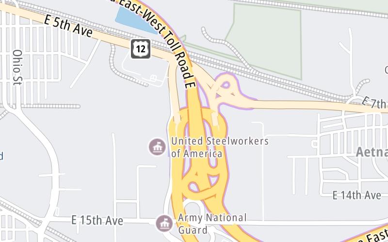 Static map of Indiana Toll Road at I–65 / Gary East