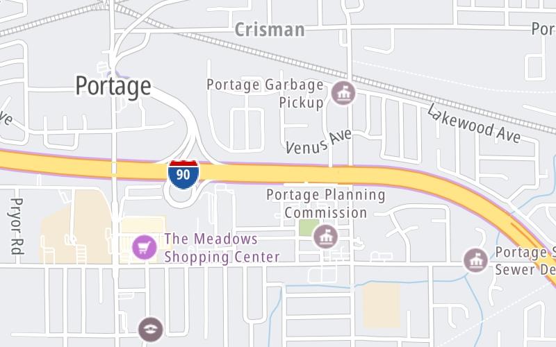 Static map of Indiana Toll Road at Portage Barrier