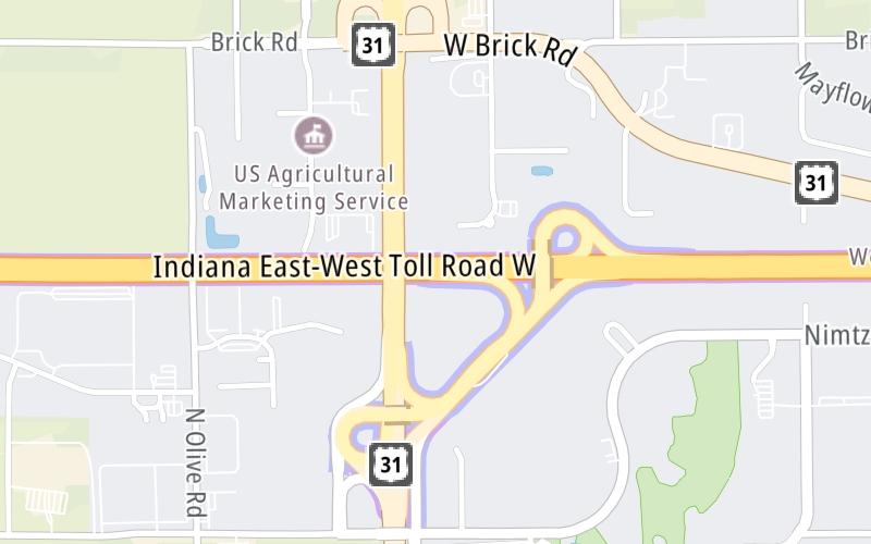 Static map of Indiana Toll Road at US 20 / 31 Bypass