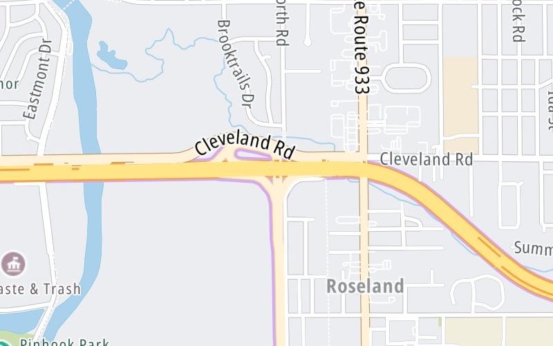 Static map of Indiana Toll Road at SR 933 / Bus. US 31