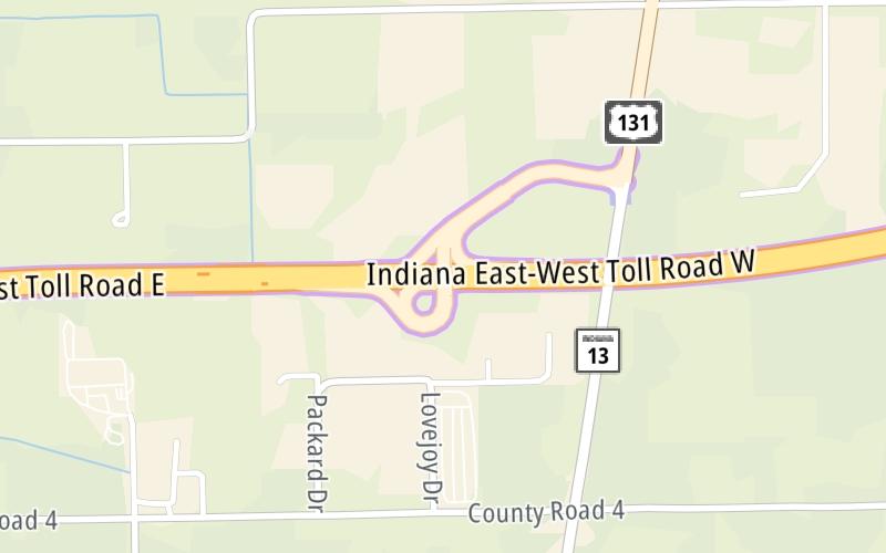 Static map of Indiana Toll Road at SR 13 / US 131