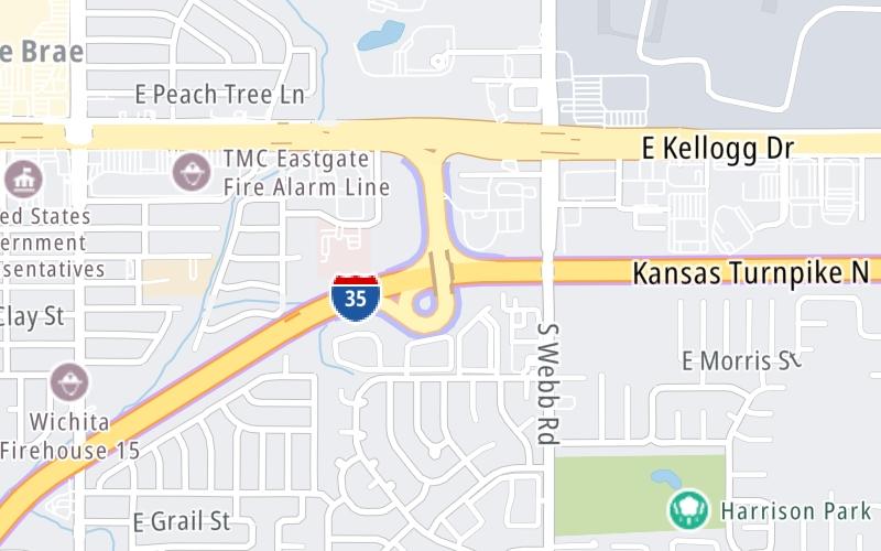 Static map of Kansas Turnpike at Kellogg Avenue / US 54 / US 400